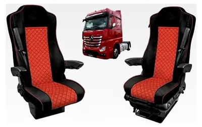 Produktbild von Sitzbezüge Set 1+1 für LKW Sitzauflagen Passform für MP4 Schwarz und Rot