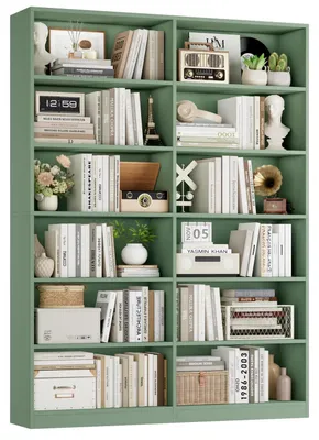 Image de Étagère de rangement avec 12 compartiments, modèle autoportant, dimensions 120 x 30 x 188,7 cm, couleur verte