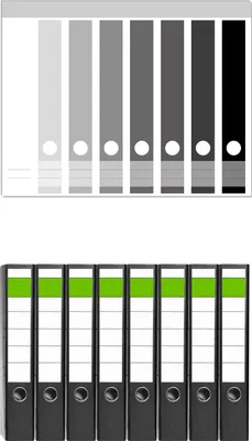 Produktbild von Wallario 8 Stück schmale Ordner inkl. Klebeetiketten mit Motive Abstufung von weiß zu schwarz -  Set mit Rückenschildern / Ordnerrücken Stickern