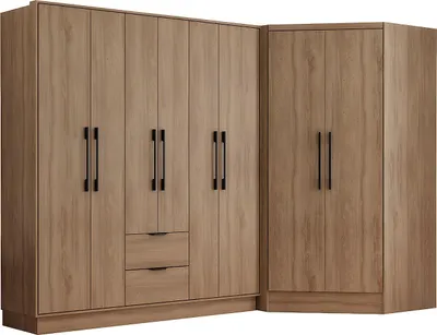 Produktbild von 8-türiger Eckschrank mit 2 Schubladen - 263 cm breit - Natur - FEOVA