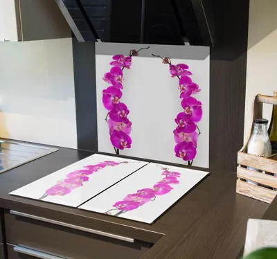 Spritzschutzplatte Orchideen aus Glas, 56 x 50 cm