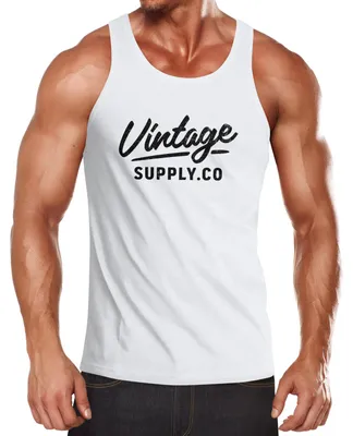 Produktbild von Herren Tank-Top Bedruckt Vintage Schriftzug Retro Design Aufdruck Print Muskelshirt Muscle Shirt Neverless® weiß-schwarz S