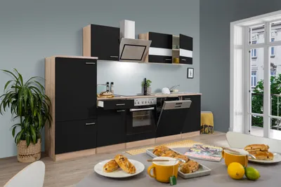 Produktbild von Küche Küchenzeile Leerblock Einbauküche Eiche Schwarz Merle 280 cm Respekta