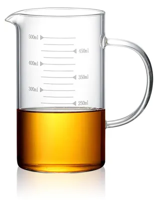 Obrázek produktu pro Odměrný pohár o objemu 500 ml, vyrobený z borosilikátového skla, s výlevkou a rukojetí, rozsah teplot -20 až 150 °C