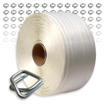 Produktbild von Umreifungsset 25 mm - 500 m Umreifungsband und 125 Verschlussklemmen
