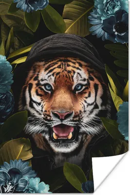 Produktbild von MuchoWow® Poster Tiger - Blumen - Pflanzen 60x90 cm - Wanddekoration