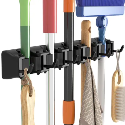 Produktbild von Besenhalterung für die Wand - Anti-Rutsch-System zur Wandmontage - Ordnungssystem für Besen und Stiele - Schwarz - 1 Pack