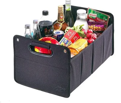 Produktbild von Unyqoos® Kofferraum-Organizer, faltbare Kofferraumtasche aus Polyester mit verstärktem Boden, 50×28×32 cm, 2 Fächer & Netztaschen, schwarz