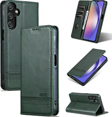 Produktbild von Leder Hülle für Samsung Galaxy A05S, Klapphüllen Brieftasche Magnetverschluss Ständer Schutzhülle Grün