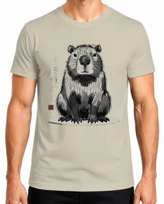 Imagen del producto de Camiseta para hombre con diseño de capibara al estilo japonés sumi-e, con motivos de "wasserschwein" (cerdo de agua), estilo Y2K, con temática de animales, talla XXL