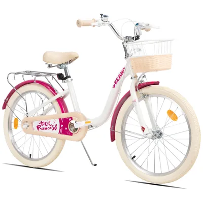 Produktbild von Joystar 20 Zoll-Kinderfahrrad, komplett mit Korb, Klingel, Schutzblechen und vollständig geschlossenem Kettenschutz, Weiß