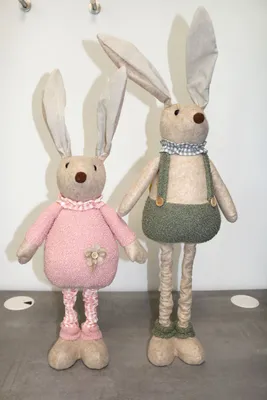 Produktbild von 1 Stoff Osterhase Deko-Hase mit Teleskopbeinen 70 cm Shabby Ostern Deko