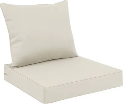 Produktbild von Outdoor Kissen Set für Rattan/Korbsessel, Rückenlehne Sitzkissen für Terrassenmöbel, Wasserdicht Farbecht Stuhl Sitzkissen, 2er Set (1x Sitzkissen 56*56*10cm + 1x Rückenlehne 47x56 cm),Beige