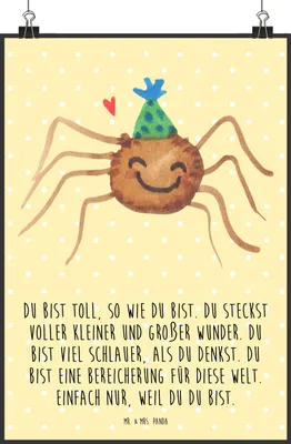 Produktbild von Mr. & Mrs. Panda Bild Spinne Agathe Party DIN A5 - Gelb Pastell - Geschenk, drucke, Glück, Kunstdruck, Motivation, wanddeko, Selbstliebe, Wunder, Wandbild, Posterdruck