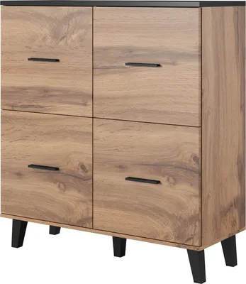 Productafbeelding van Furniture24 Kast LOTTA, woonkamerkast, hoge kast, model Highboard, 4 deuren, kleur: Wotan eik / zwart