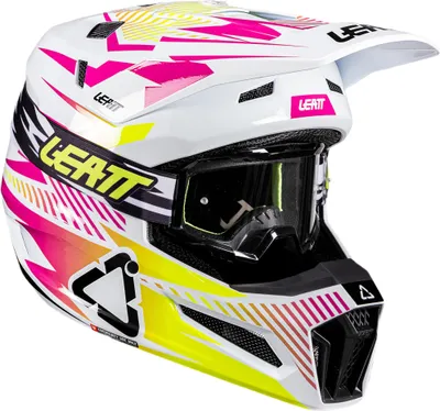Produktbild von Leatt 3.5 V26 Motocross Helm mit Brille, weiß/pink/gelb, S (55/56)
