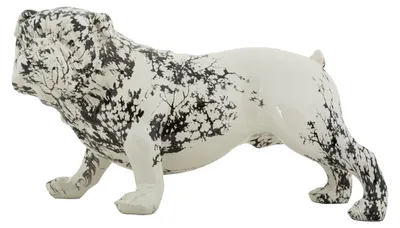 Image de Sculpture de bouledogue en résine, finition brillante, dimensions 38x18,5x21 cm, couleurs : blanc et noir, design de Mauro Ferretti