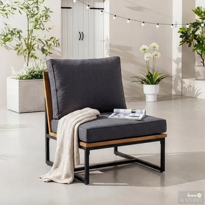 Produktbild von home24 Loungesessel - Polyester / Akazie Massiv - Grau / Braun