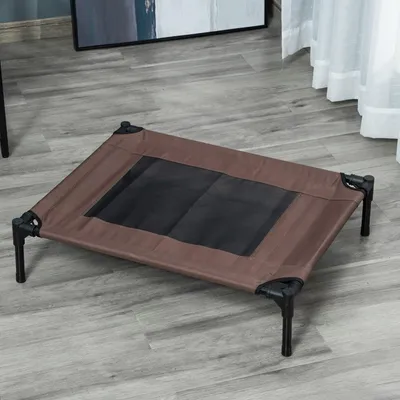 Produktbild von Hundebett Camping Garten 600D Oxford Stahlrahmen, Hundeliege Outdoor erhöht für mittelgroße Hunde, Braun | klappbar | bis 20 kg | 76 x 61 x 18 cm