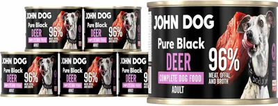 Produktbild von John Dog Hundenassfutter Pure Black Hirsch - Premium Getreidefreies Hundefutter mit 96% Fleisch - Monoprotein Nassfutter für ausgewachsene Hunde 6 x 200g