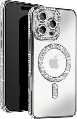 Immagine prodotto di Avizar, custodia diamantata per iPhone 16 Pro Max - protezione MagSafe con bordo in strass, argento