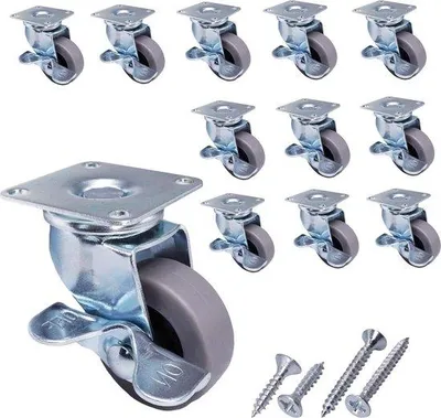 Immagine prodotto di 40 mm ruote per mobili girevoli con freno - 12 pezzi - ruote in gomma grigia