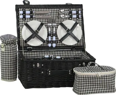 Produktbild von Picknickkorb weide schwarz 4 Personen Thermotasche 48x32 Höhe 22cm