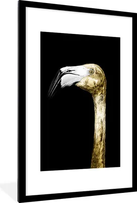 Produktbild von MuchoWow® MuchoWow® Gerahmtes Poster Flamingo - Gold - Porträt 60x90 cm - Poster mit zchwarzem Bilderrahmen - Dekoration - Wandposter Wohnzimmer - Hochwertig