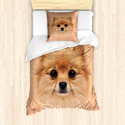 Produktbild von ABAKUHAUS Tier Mantele, Vintage Pomerian Hund, Milbensicher Allergiker geeignet mit Kissenbezügen, 135 cm x 200 cm - 80 x 80 cm, Mehrfarbig