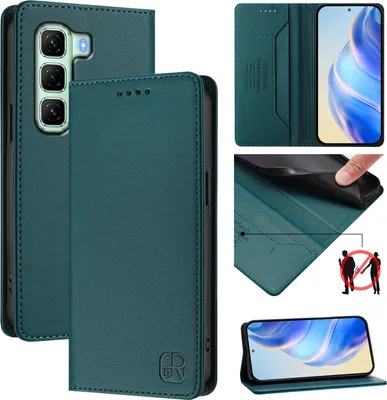 Produktbild von Lederhülle für Infinix Hot 50 4G Hülle Flip Brieftasche Kartenfächern Ständer Schutzhülle Dunkelgrün