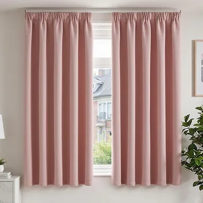 Zdjęcie produktu dla Zasłony zaciemiające, różowe z falbaną, 175x140 cm, zestaw 2 sztuki - Nowoczesne, nieprzezroczyste zasłony do pokoju dziewczynki - Dekoracja okienna