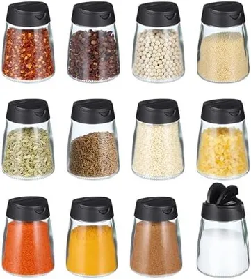 Produktbild von 12 Stücke Gewürzgläser Mit Doppeldeckel, 150ml Glasflaschen Gewürzbehälter Für Salz Pfeffer, Praktische Gewürzstreuer, Gewürzdosen, Aufbewahrung Für Küche Und Bbq Schwarz