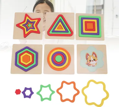 Produktbild von Geometrische Form-Puzzles für Kleinkinder, Holzbrett, 3D-passendes Spielzeug, frühe Bildung und Unterhaltung