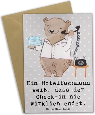 Produktbild von Mr. & Mrs. Panda Grußkarte Hotelfachmann Lebensweisheit - Grau Pastell - Geschenk, Empfang, osterkarten, osterkarte, 24/7-Service, weihnachtskarten, Berufsgestaltung