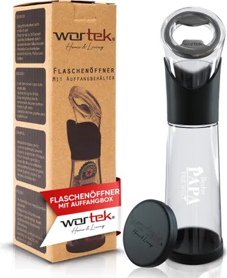 Produktbild von wortek Flaschenöffner mit Auffangbehälter - Getränkeöffner Bieröffner Bierflaschenöffner Kronkorken Sammler - Geschenk für Papa