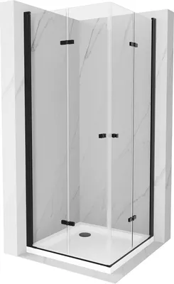 Produktbild von Mexen Lima Duo klappbare Duschkabine 100 x 100 cm, Transparent, Schwarz + Duschwanne Flat - 856-100-100-70-02-4010B