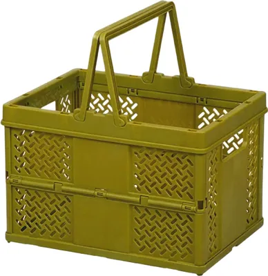 Produktbild von Faltbarer Picknickkorb, stapelbare Aufbewahrungsbox, Einkaufskorb aus Kunststoff mit Griffen für Garten und Zuhause, grün