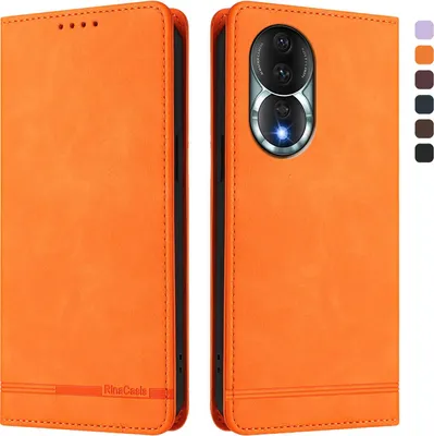 Obrázek produktu pro Pouzdro pro Honor 80, retroPolyuretankožené flip pouzdro s stojánkem a přihrádkami na karty Pomerančový