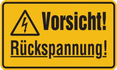 Produktbild von Dreifke® Warnschild, Vorsicht! Rückspannung!, 120 x 200 mm, PVC 1 Stk.