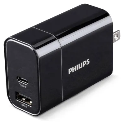 Produktbild von Philips Reisestecker - DLP2621T/0 - 4 Stecker - UK, EU, AU und USA - USB-A und USB-C - Schwarz