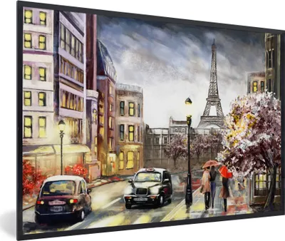Produktbild von MuchoWow® Gerahmtes Poster Gemälde - Paris - Frankreich - Öl 30x20 cm - Poster mit Schwarzem Bilderrahmen Wandposter Rahmen Foto Bilder - Kunstdruck - Bild-Poster