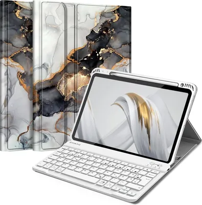 Produktbild von FINTIE Hülle mit Tastatur für iPad Air 11 Zoll M4/M3/M2 (2026/2025/2024), iPad Air 5./4. Gen 10,9 Zoll, TPU Rückschale Schutzhülle mit Stifthalter, magnetisch Abnehmbarer QWERTZ Keyboard,SmaragdMarmor