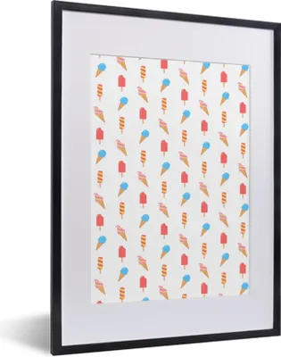 Produktbild von MuchoWow® MuchoWow® Gerahmtes Poster Eiscreme - Pastell - Muster 30x40 cm - Poster mit zchwarzem Bilderrahmen - Wandposter Schlafzimmer