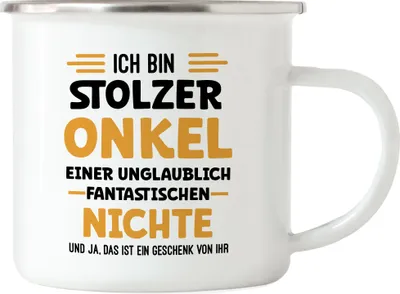 Produktbild von Ich bin stolzer Onkel Emaille Tasse Geschenk Nichte Geburtstag Weihnachten