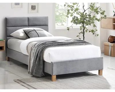 Image de Lit simple en velours avec tête de lit "Sierra" - Gris - 90 x 200 cm