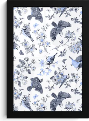 Produktbild von MuchoWow® MuchoWow® Gerahmtes Poster Blumen - Vogel - Blau 20x30 cm - Poster mit zchwarzem Bilderrahmen - Drucken - Bilder Poster im Rahmen