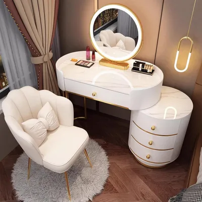 Immagine prodotto di Set da trucco con specchio e sedia, colore bianco, 80 cm