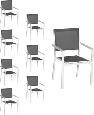 Produktbild von 8er Set Stühle aus weißem Aluminium - graues Textilene