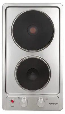 Produktbild von Klarstein Appetito Massekochfeld Einbau, Restwärmeanzeige, Drehknöpfe, 6 Leistungsstufen, Elektrisch, Herdplatten, Edelstahl, 2 Platten/Zonen, 3000 Watt, silber