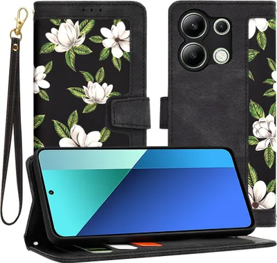 Produktbild von Techsuit FlipCraft Book Wallet Klapphülle mit Kabel für Xiaomi Redmi Note 13 4G - Flowers of the Dawn